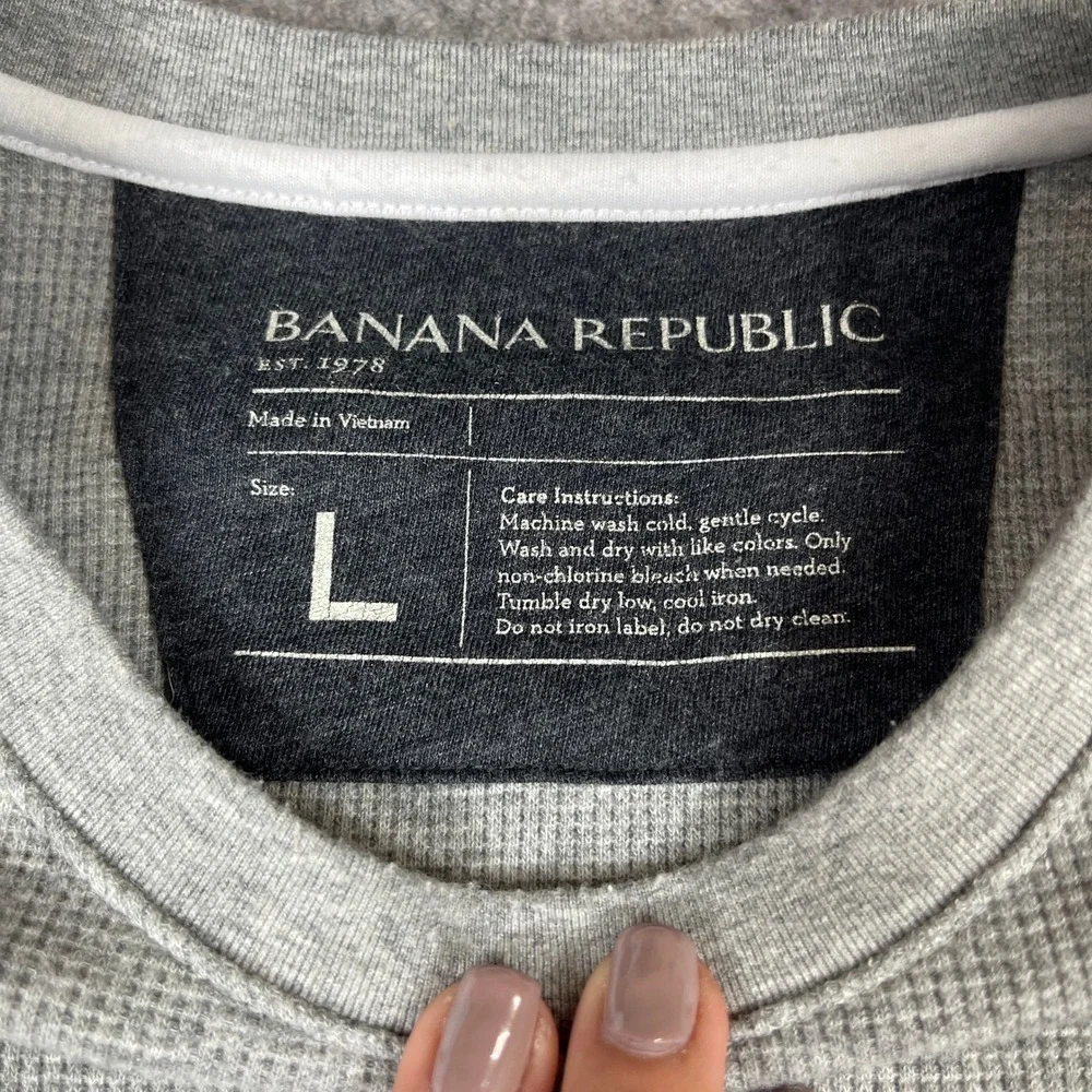Banana Republic Waffle Knit Thermal Shirt Mens Large Grey White Striped